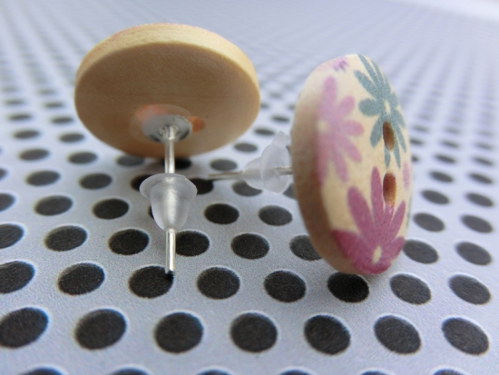 Ohrstecker Holzknöpfe Blumen Gänseblümchen Aster